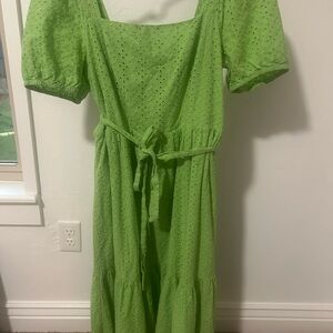 Draper James Green Eyelet Dress with Puff Sleeves